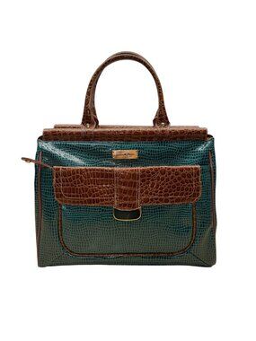 Samantha Brown Women’s Teal & Brown Croc Embossed Lining Dual Handles Travel Bag